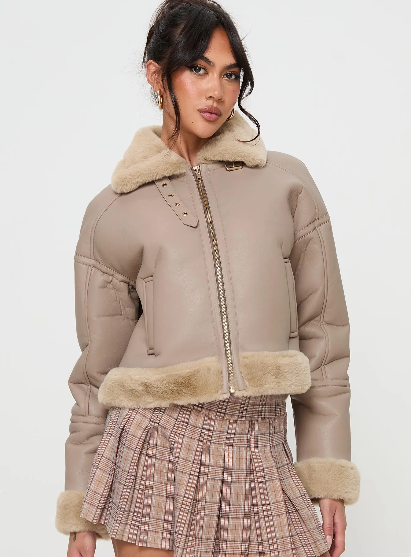 Henessy Faux Leather Jacket Beige sold by Princess Polly product image thumbnail 2