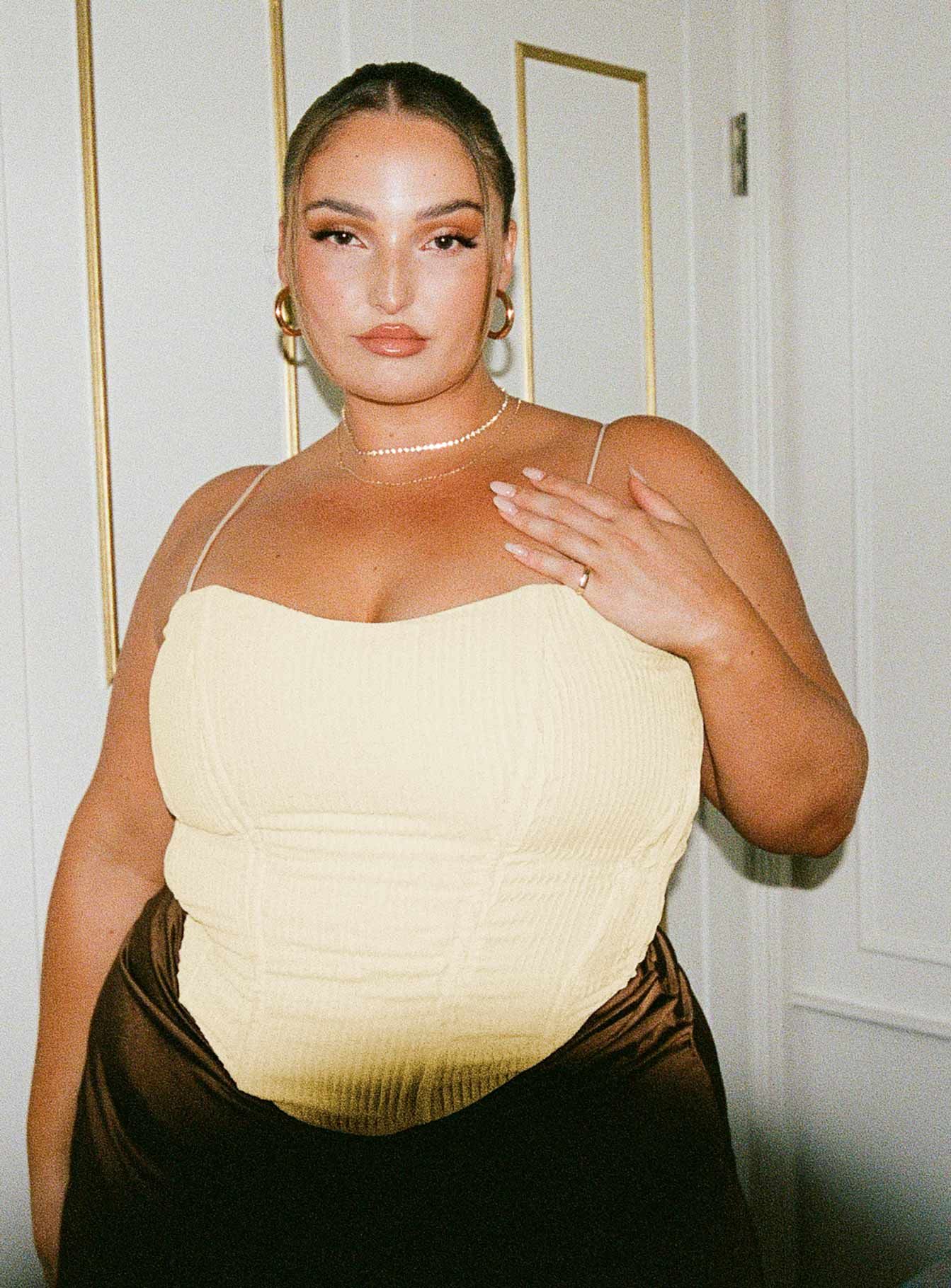 Daintree Plisse Corset Beige Curve sold by Princess Polly