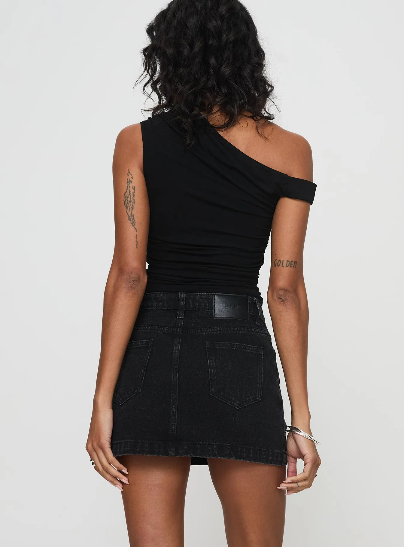 Nickei Denim Mini Skirt Washed Black sold by Princess Polly product image thumbnail 4