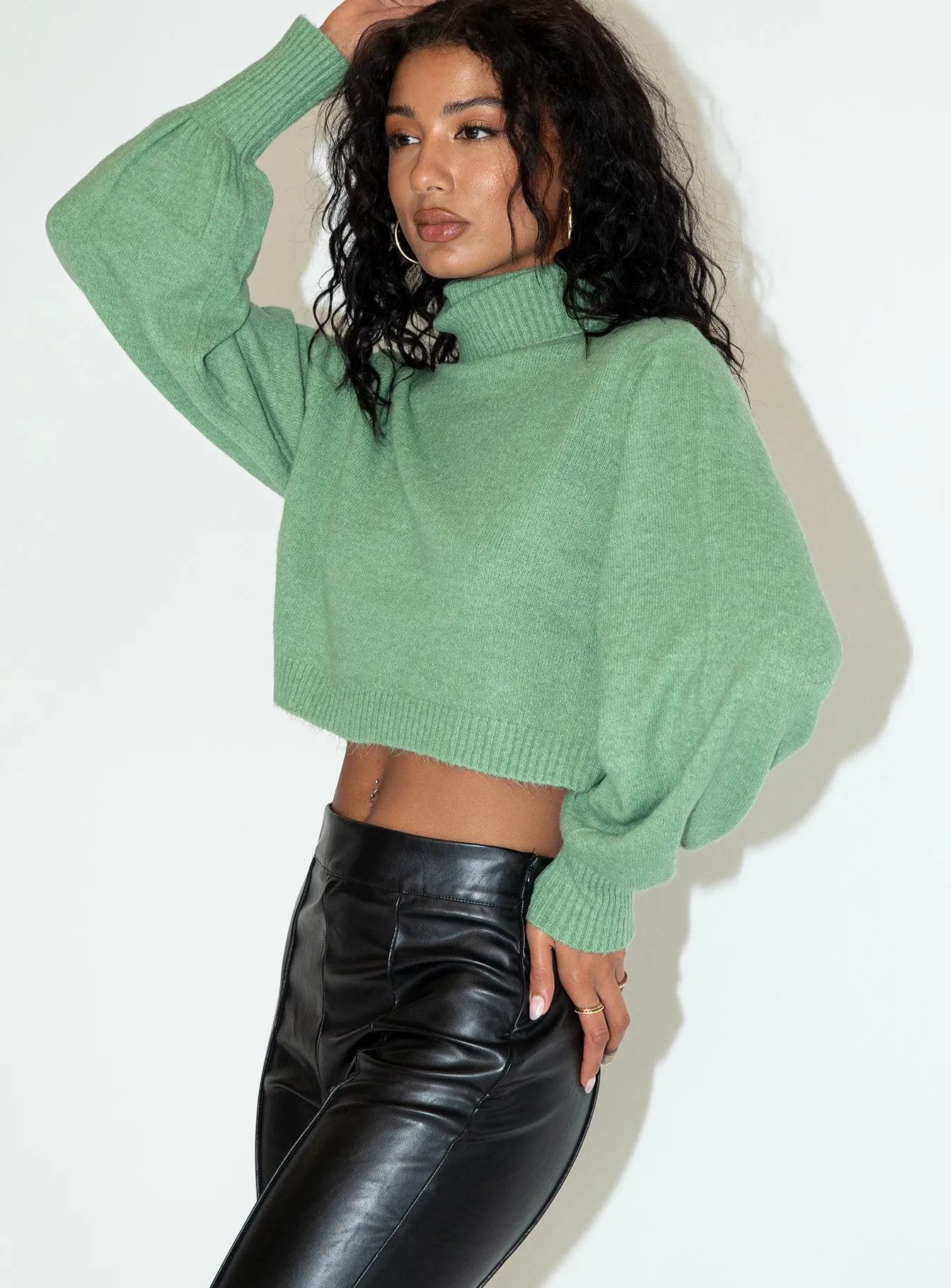 Zahara Cropped Turtleneck Sweater Green Petite sold by Princess Polly product image thumbnail 2