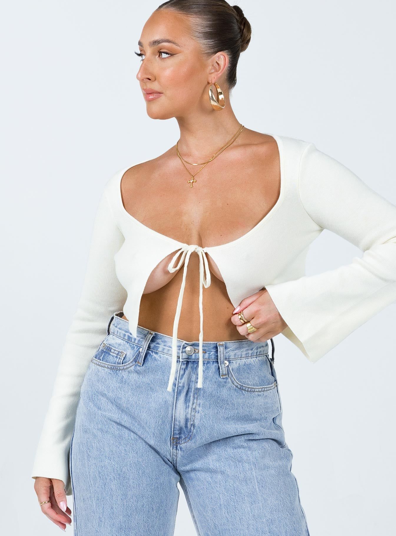 Rosette Knit Top Cream sold by Princess Polly product image thumbnail 2