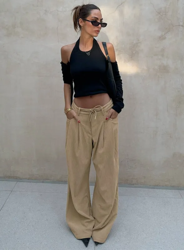 Slouched Tie Up Pant Latte sold by Princess Polly