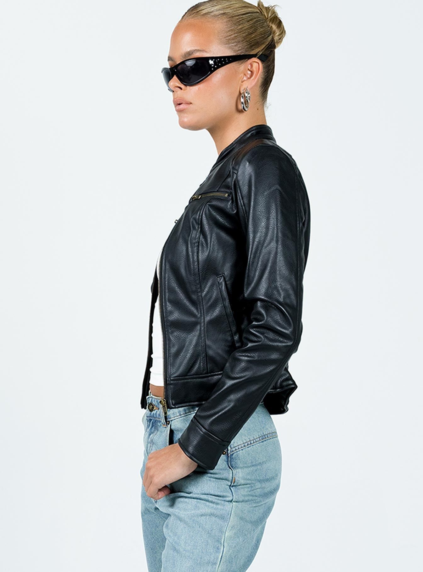 Pottsville Faux Leather Moto Jacket Black sold by Princess Polly product image thumbnail 3