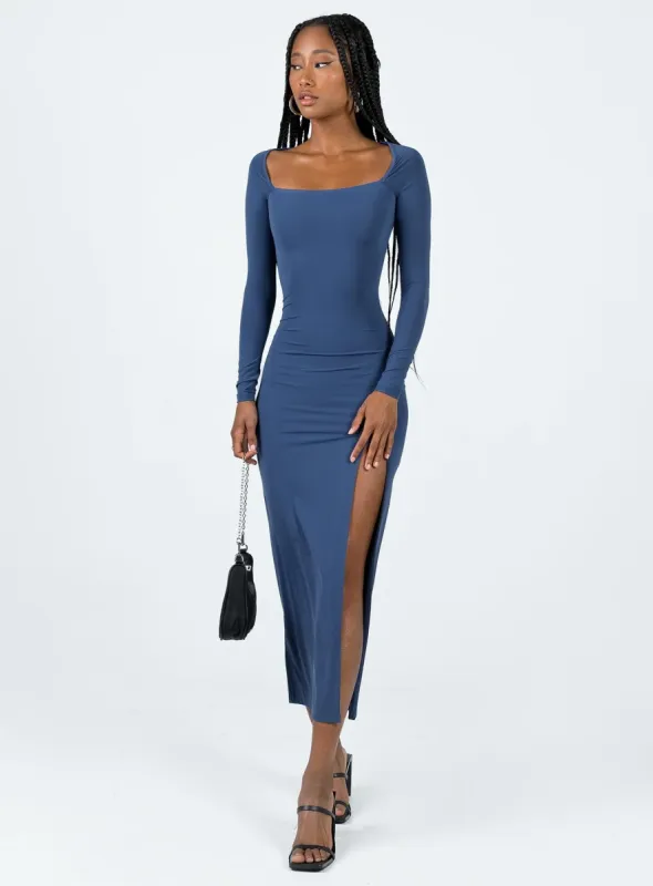 Hayward Long Sleeve Midi Dress Blue sold by Princess Polly