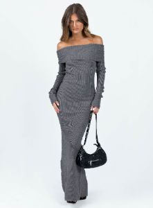 Phylis Off The Shoulder Maxi Dress Slate sold by Princess Polly