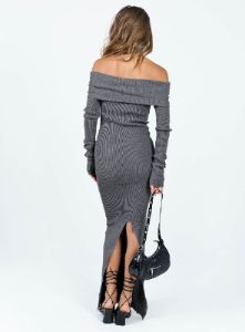 Phylis Off The Shoulder Maxi Dress Slate sold by Princess Polly