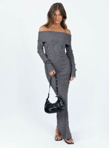 Phylis Off The Shoulder Maxi Dress Slate sold by Princess Polly