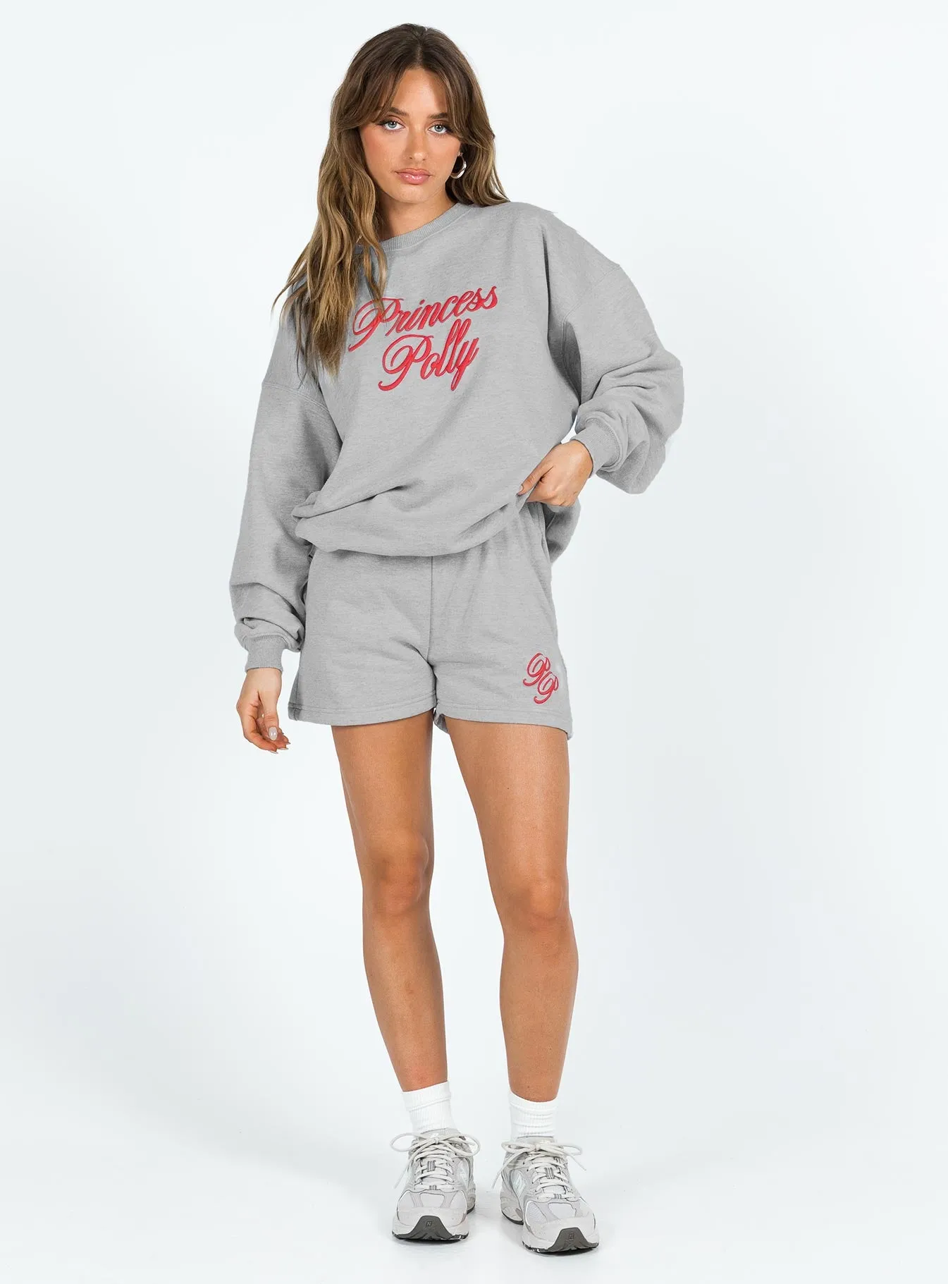 Princess Polly Crew Neck Sweatshirt Cursive Text Grey Marle / Red sold by Princess Polly product image thumbnail 4