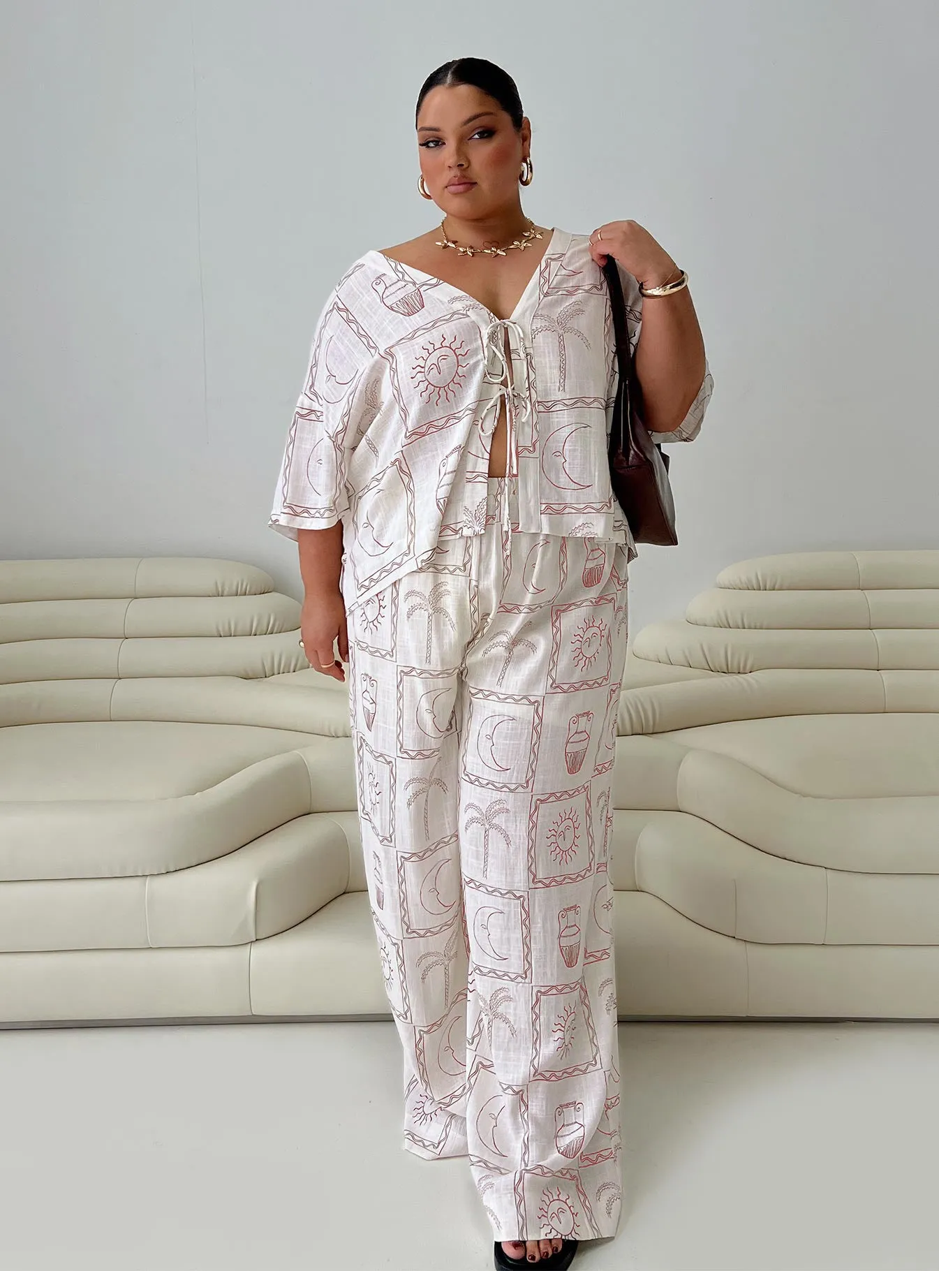 Sun Dream Pant Cream / Multi Curve sold by Princess Polly