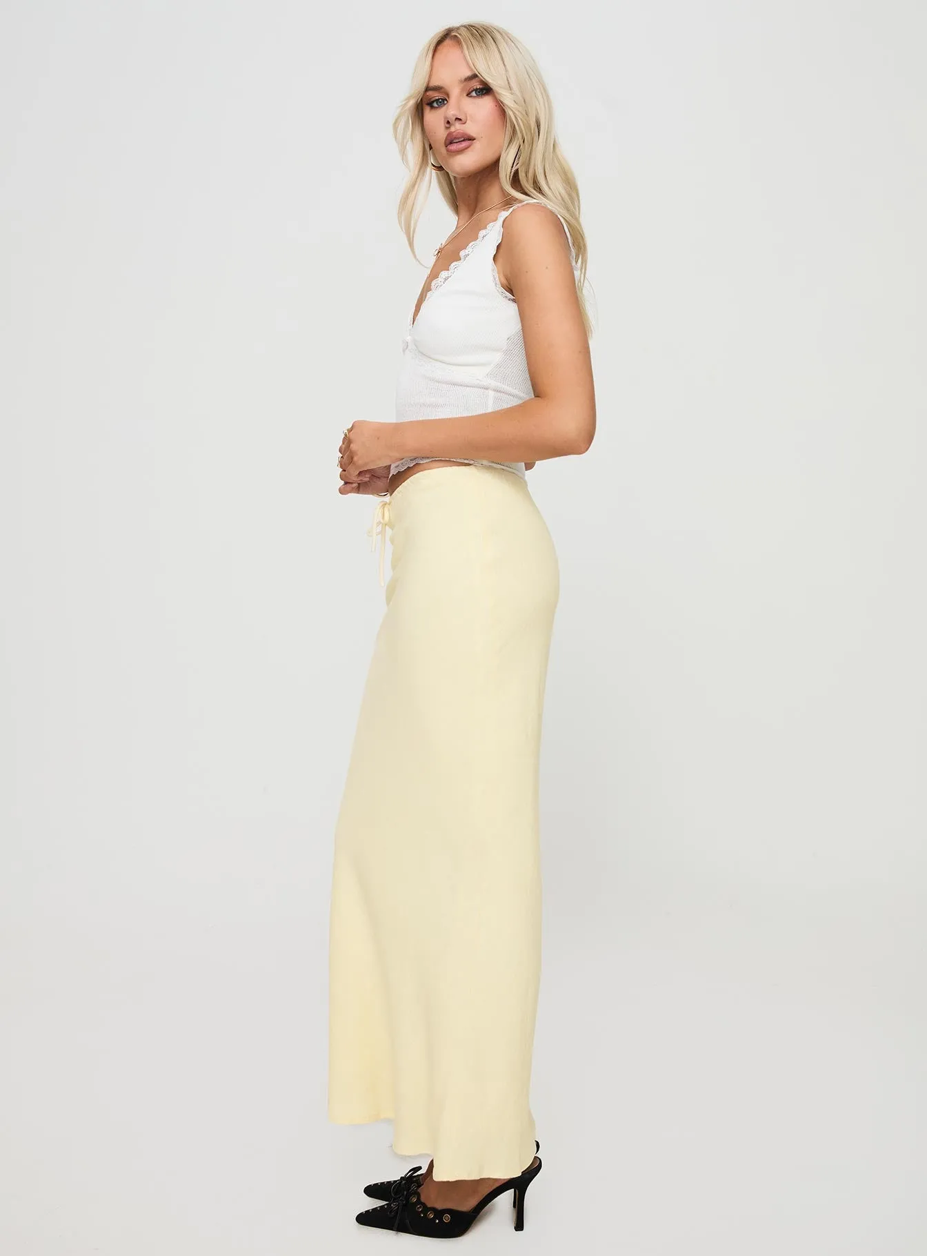 Mercer Linen Blend Maxi Skirt Lemon sold by Princess Polly product image thumbnail 4