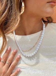 Basalt Pearl Necklace Gold sold by Princess Polly