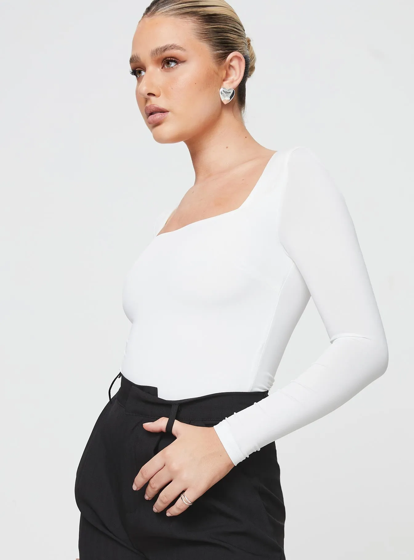 Crasey Long Sleeve Bodysuit White sold by Princess Polly product image thumbnail 4