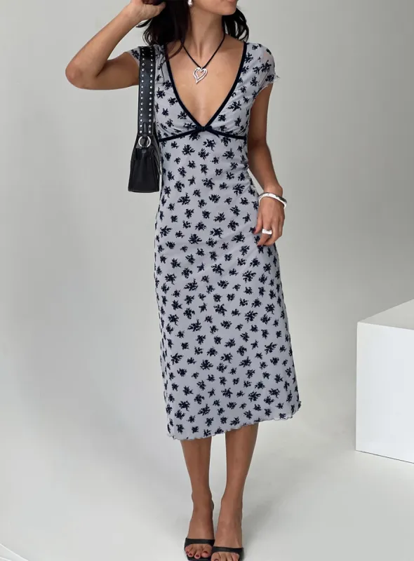 Vilinia Midi Dress Floral Cluster Grey sold by Princess Polly