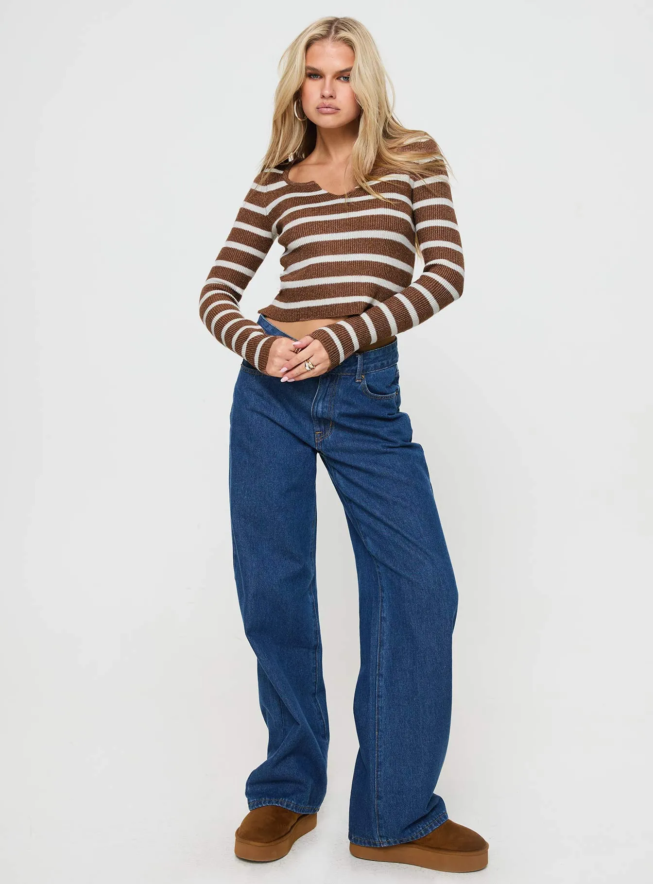 Devis Long Sleeve Top Brown / White sold by Princess Polly product image thumbnail 3
