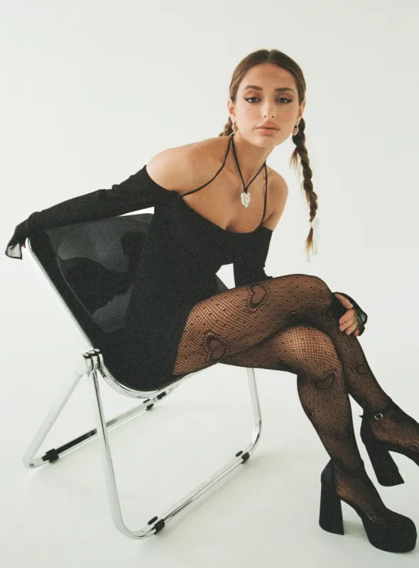 Tisha Off The Shoulder Mini Dress Black sold by Princess Polly