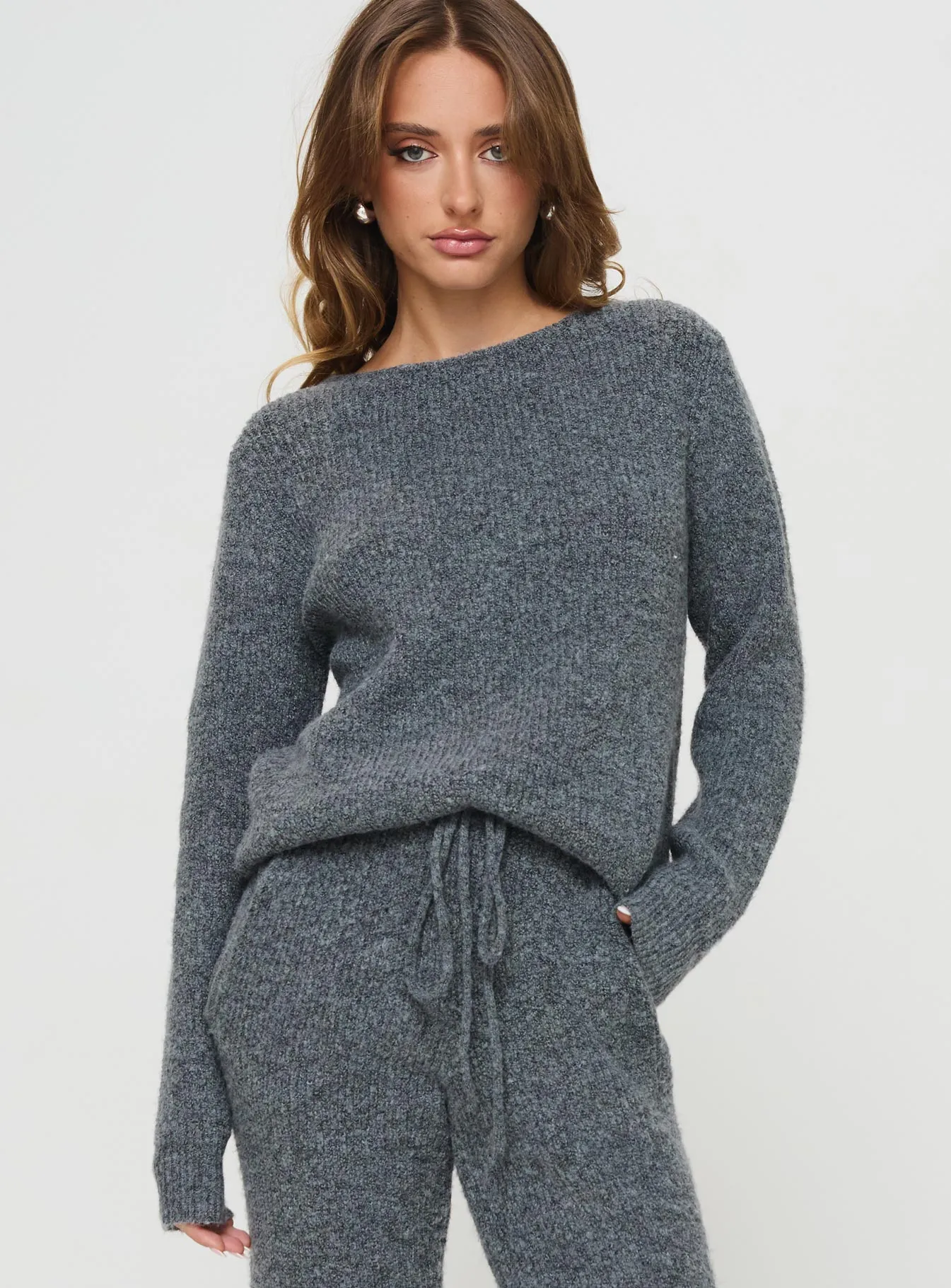 Abrams Rib Knit Crew Sweater Charcoal Marle sold by Princess Polly product image thumbnail 2