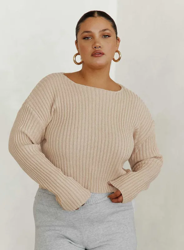 Alivia Cropped Sweater Beige Curve sold by Princess Polly