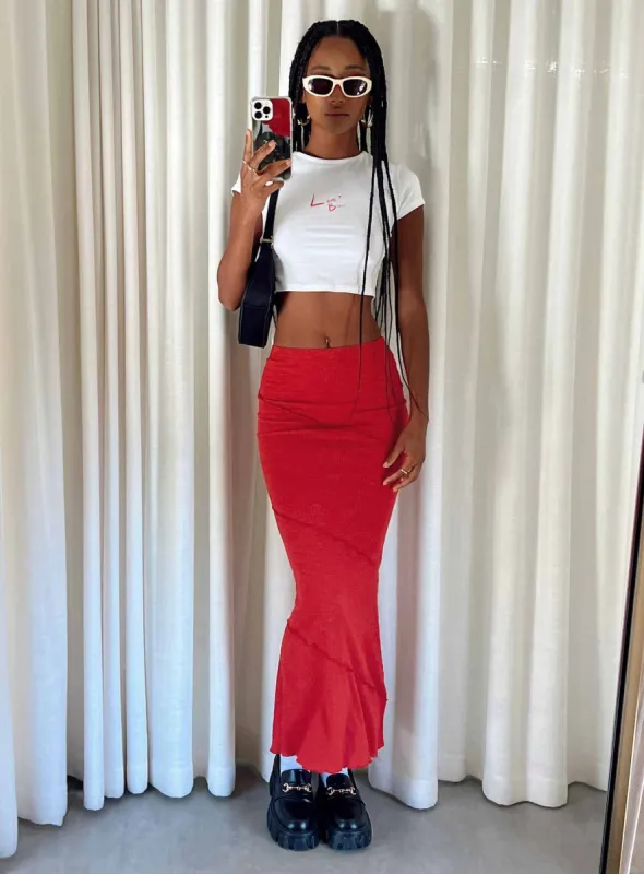 Oscar Maxi Skirt Red sold by Princess Polly