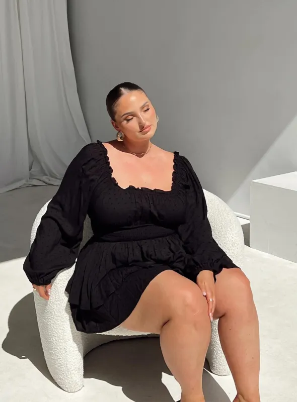 The Love Galore Long Sleeve Romper Black Curve sold by Princess Polly