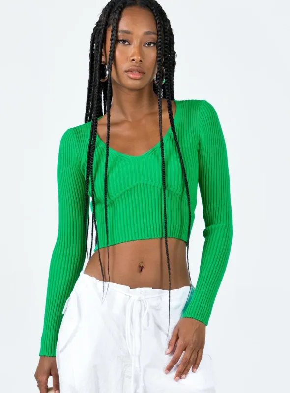 Trucco Long Sleeve Top Green sold by Princess Polly