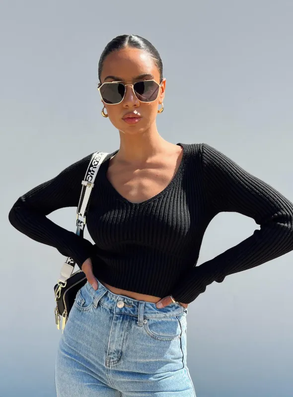 Meier Long Sleeve Top Black sold by Princess Polly