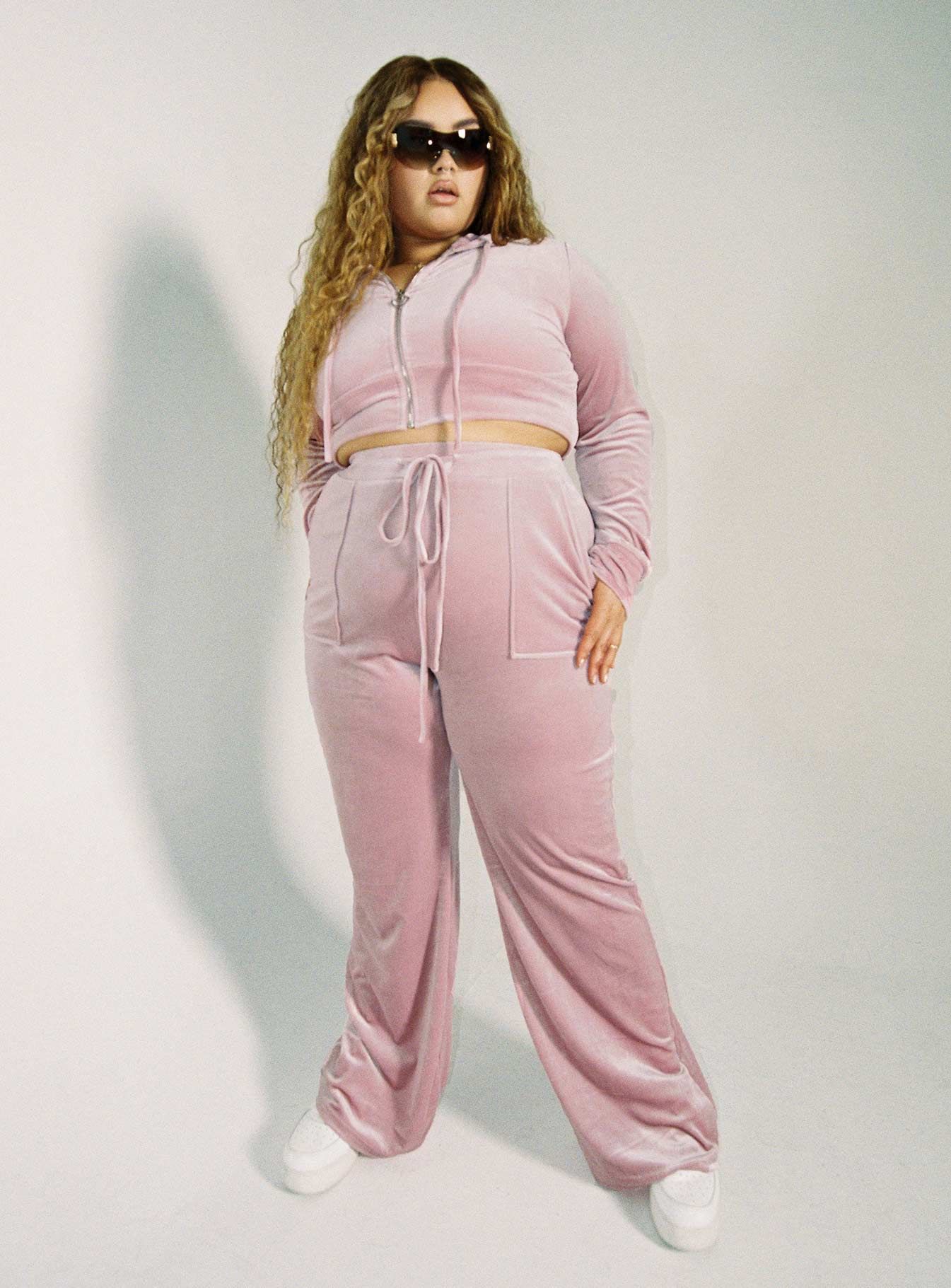 Velour Track Pant Pink Curve sold by Princess Polly