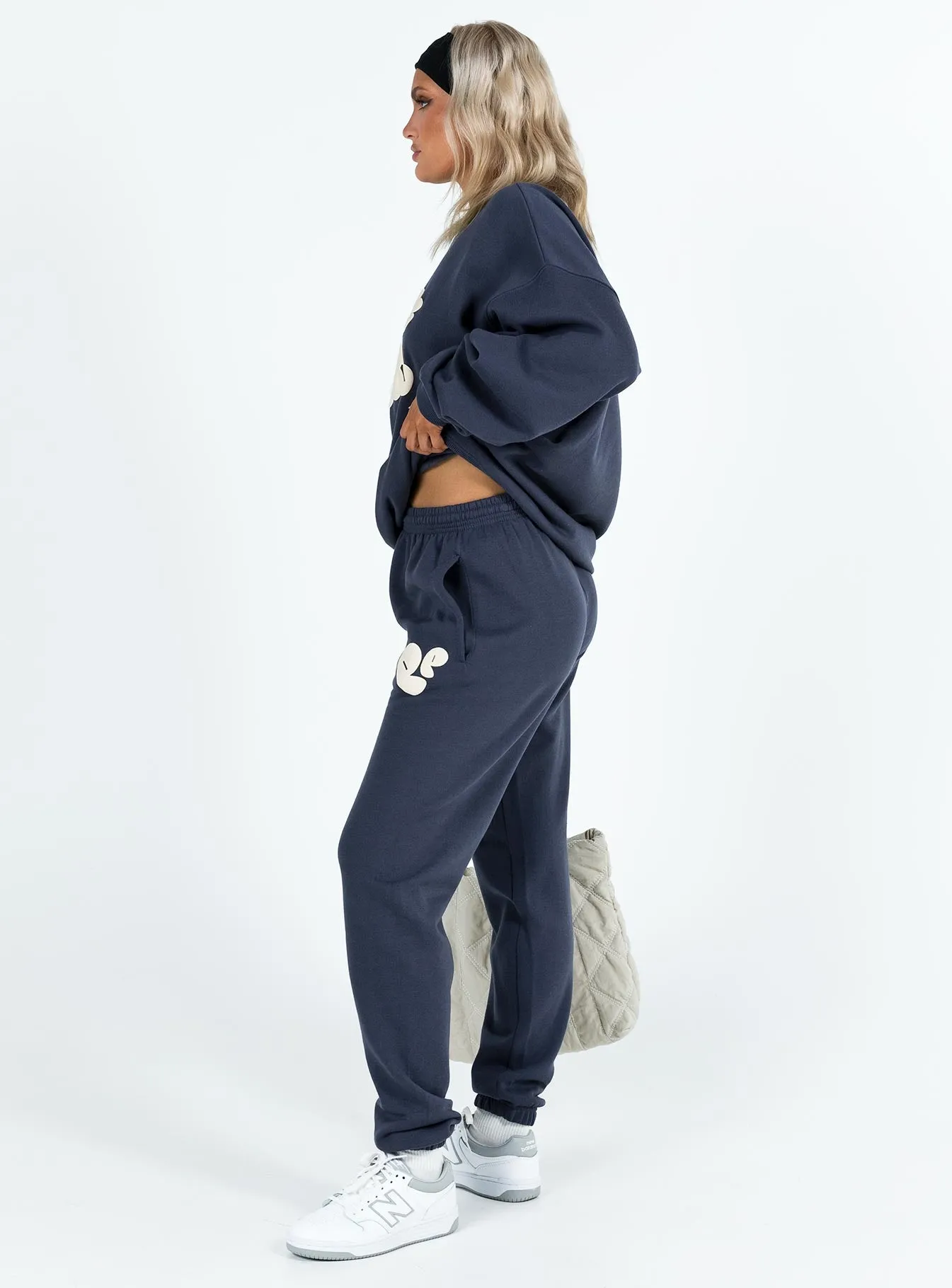 Princess Polly Track Pants Bubble Text Slate / Eggshell sold by Princess Polly product image thumbnail 4