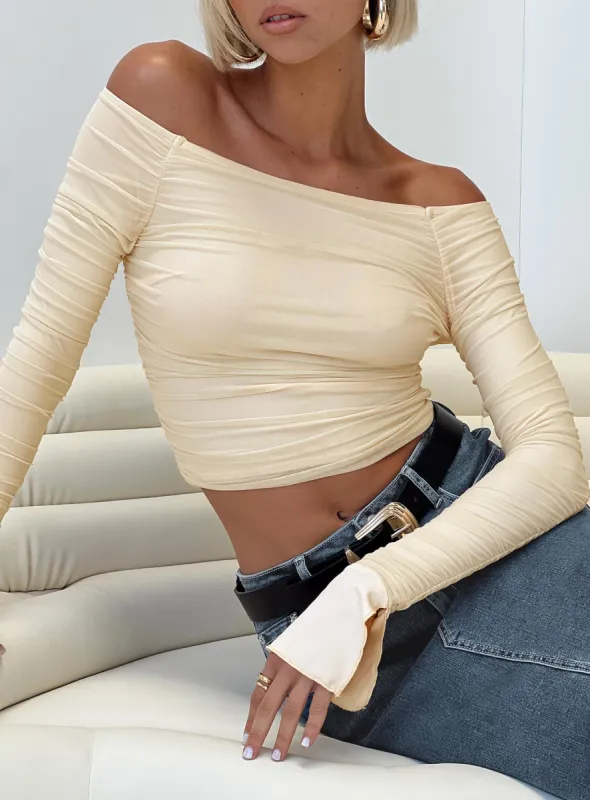 Moreno Off The Shoulder Top Peach made by Princess Polly