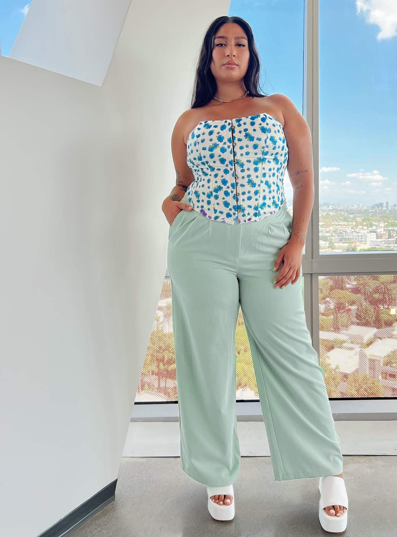 In The Moment Strapless Top White / Blue Curve sold by Princess Polly product image thumbnail 2