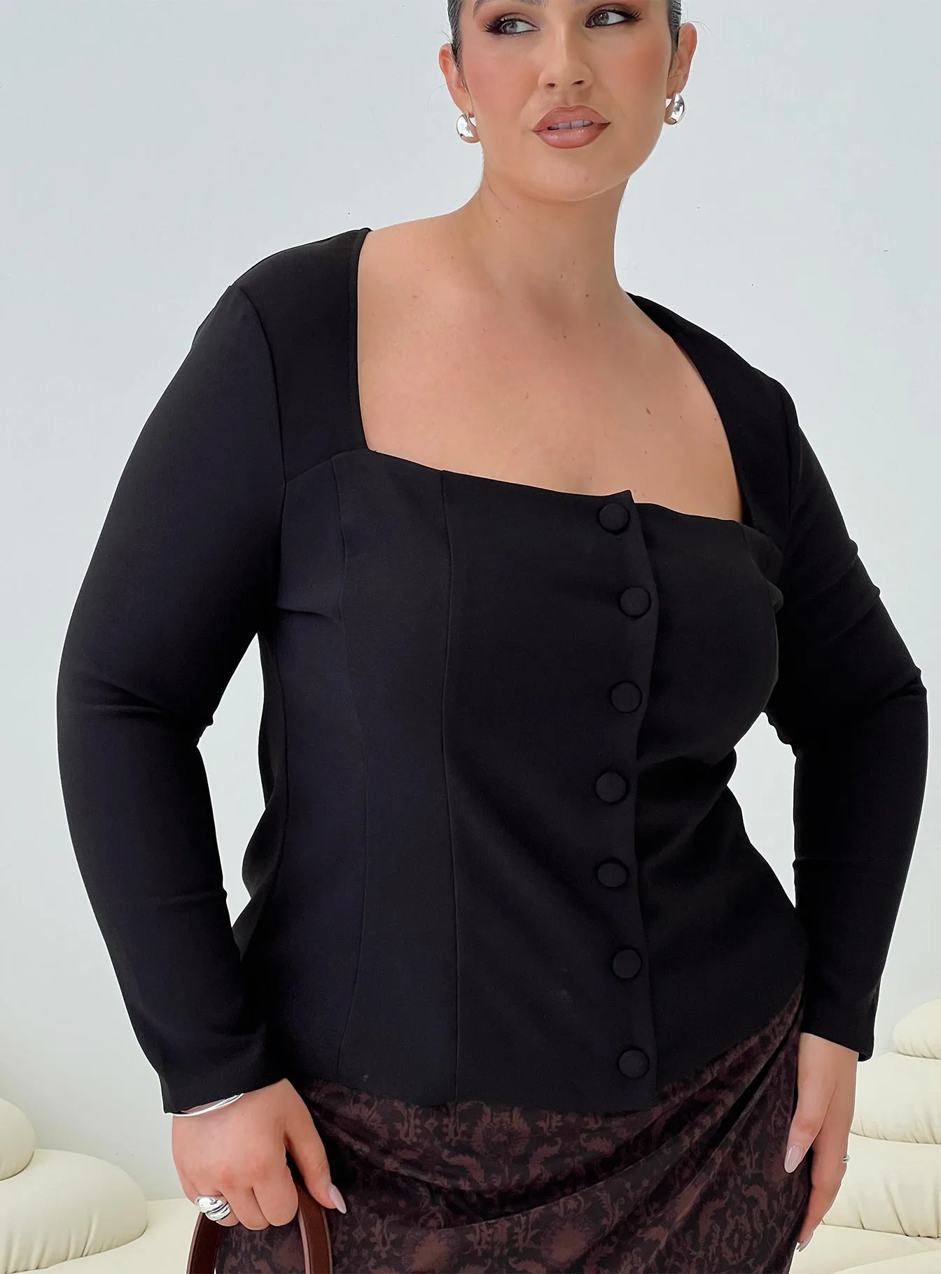 Gaskin Long Sleeve Top Black Curve sold by Princess Polly