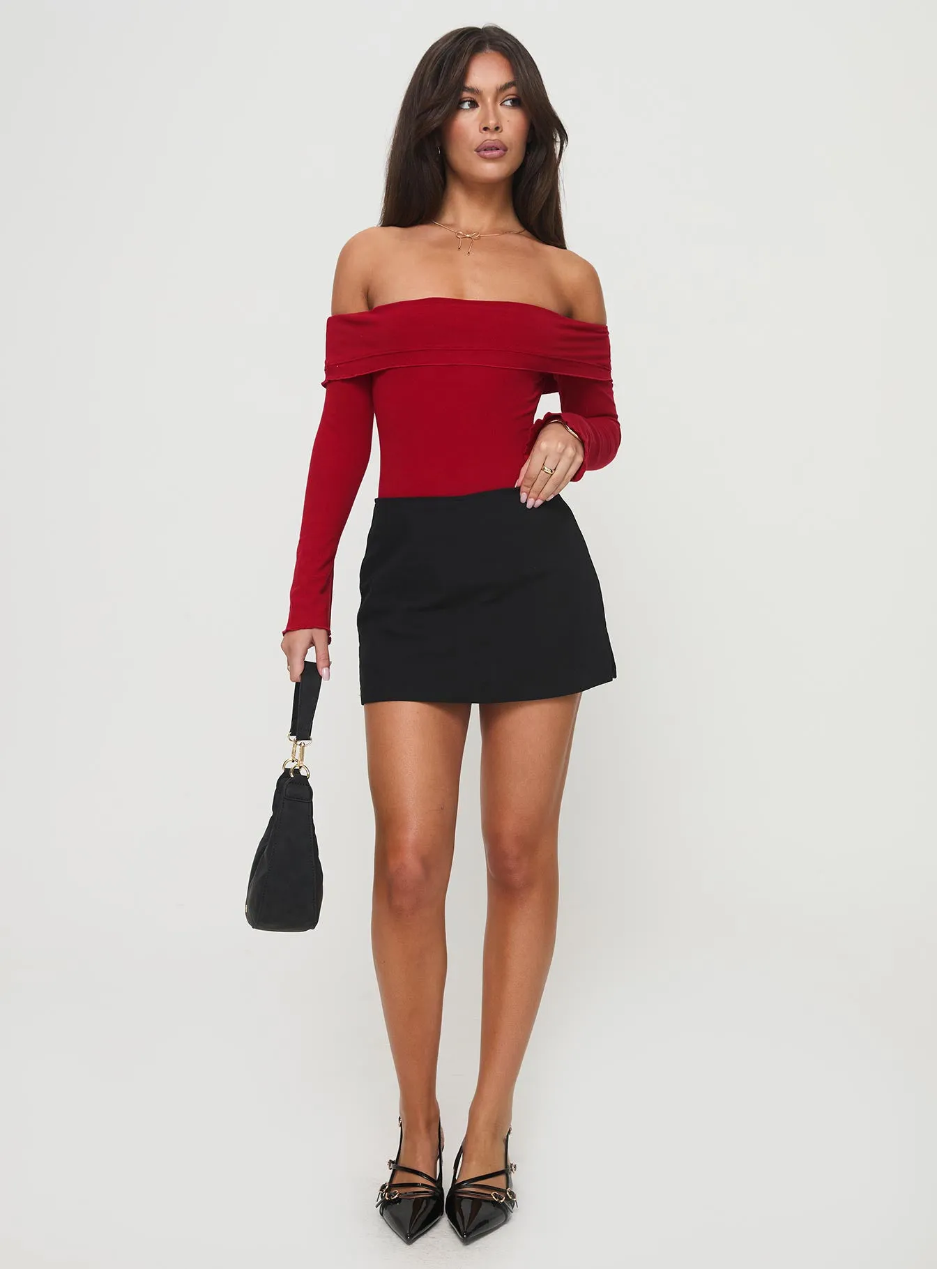 Afterglow Off The Shoulder Bodysuit Burgundy sold by Princess Polly product image thumbnail 3