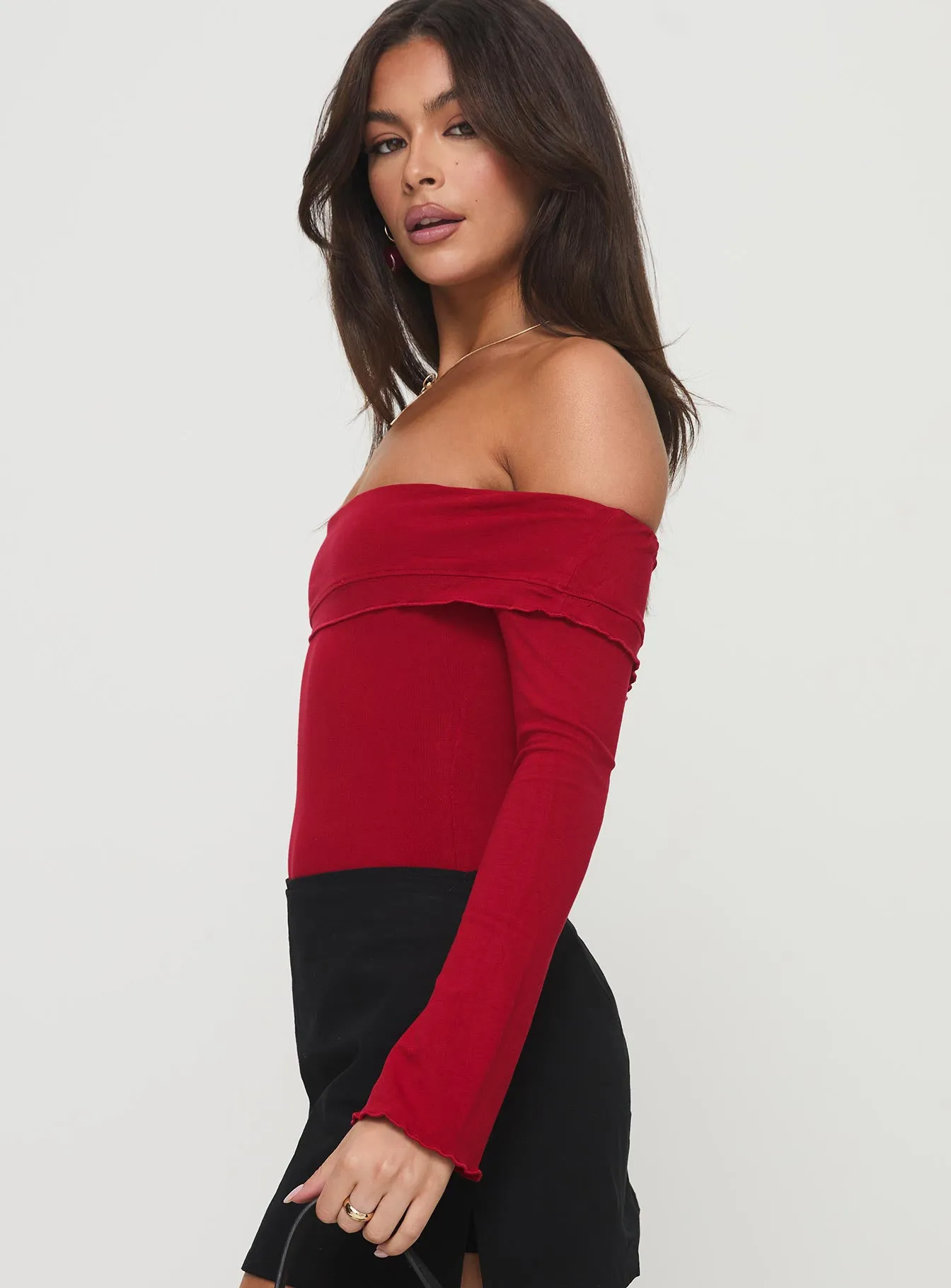 Afterglow Off The Shoulder Bodysuit Burgundy sold by Princess Polly product image thumbnail 4