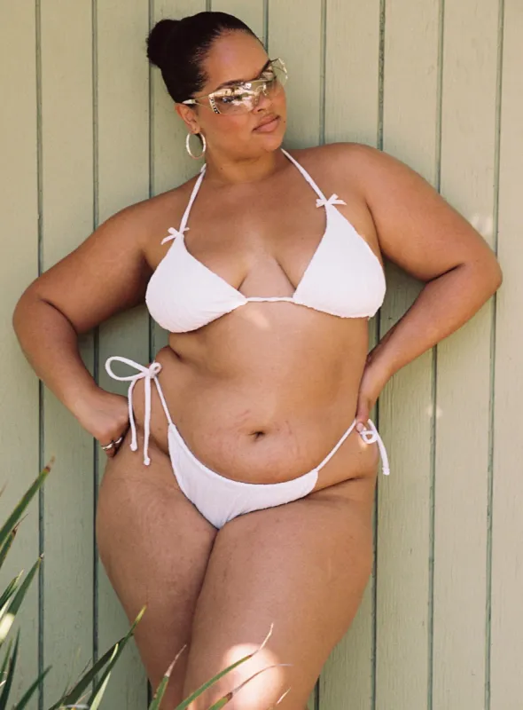 Jenner Tie Side Ruched White Anglaise Bikini Bottom Curve sold by Princess Polly