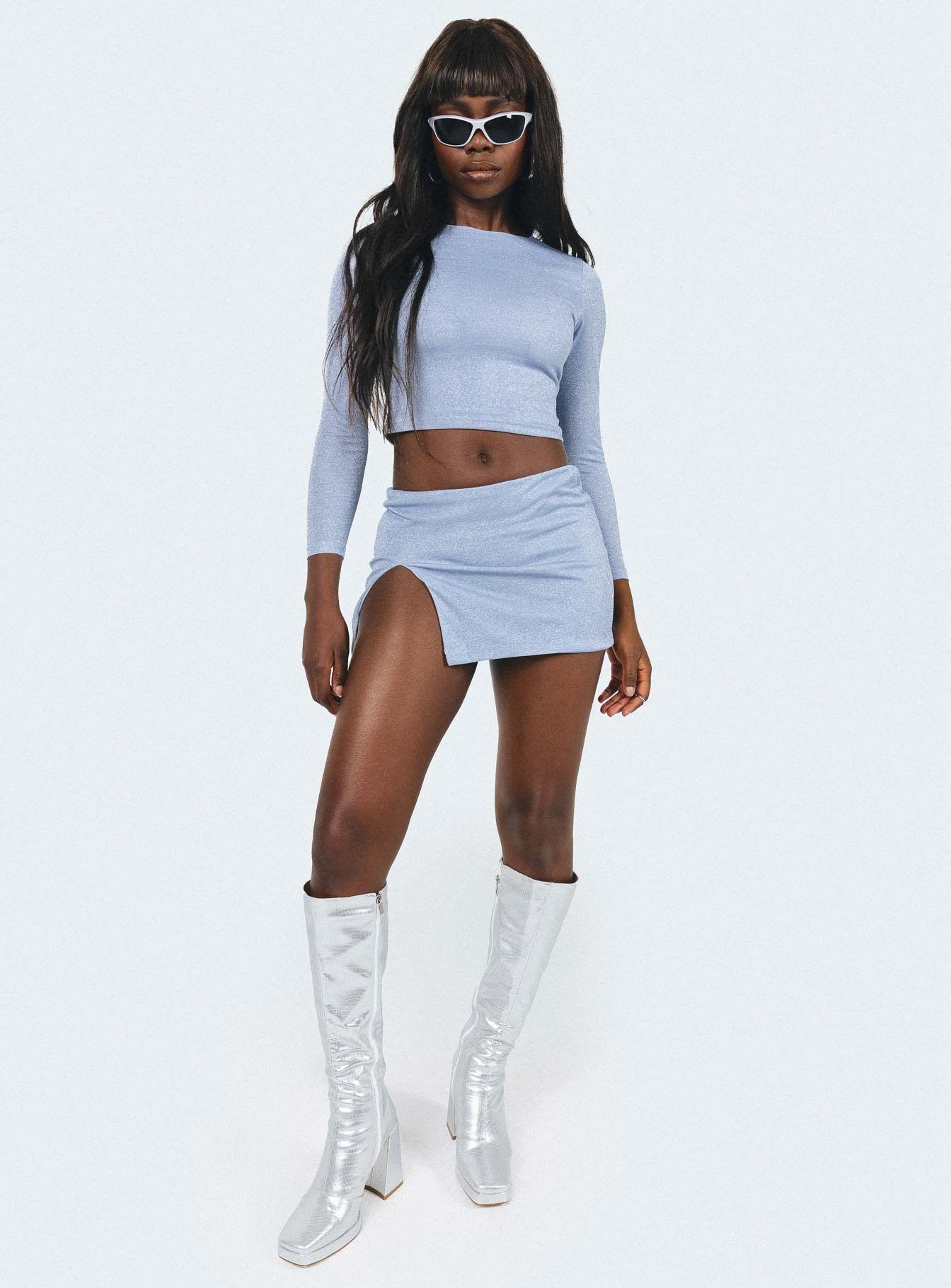 Bold Move Long Sleeve Top Blue Lurex sold by Princess Polly product image thumbnail 2