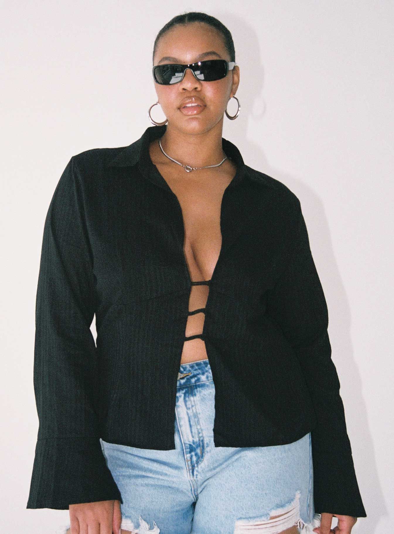 Nial Long Sleeve Top Black Curve sold by Princess Polly