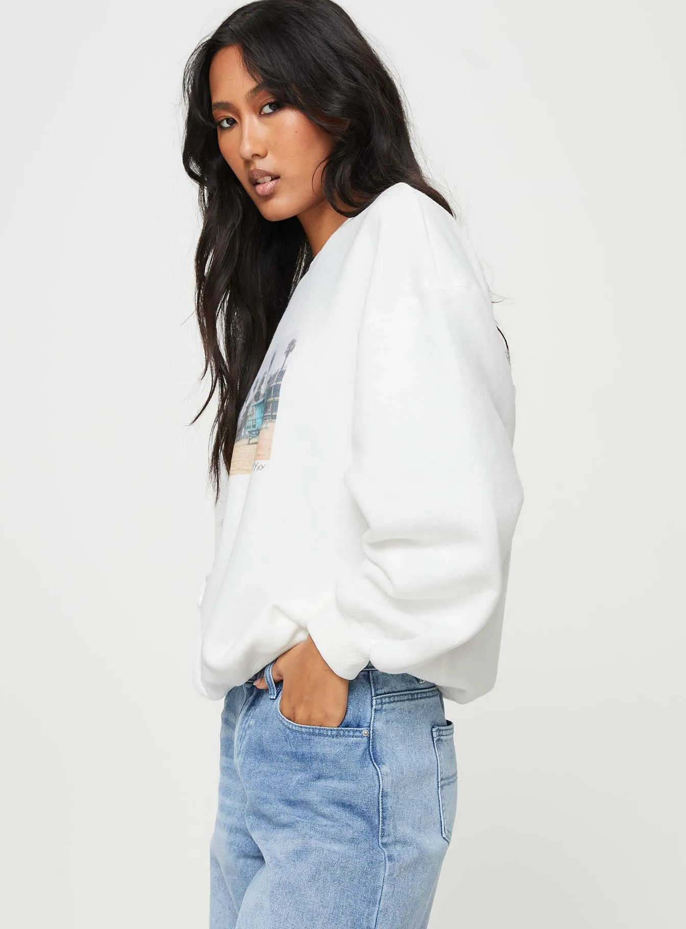 Cali Beach Crew Neck Sweatshirt White sold by Princess Polly product image thumbnail 4