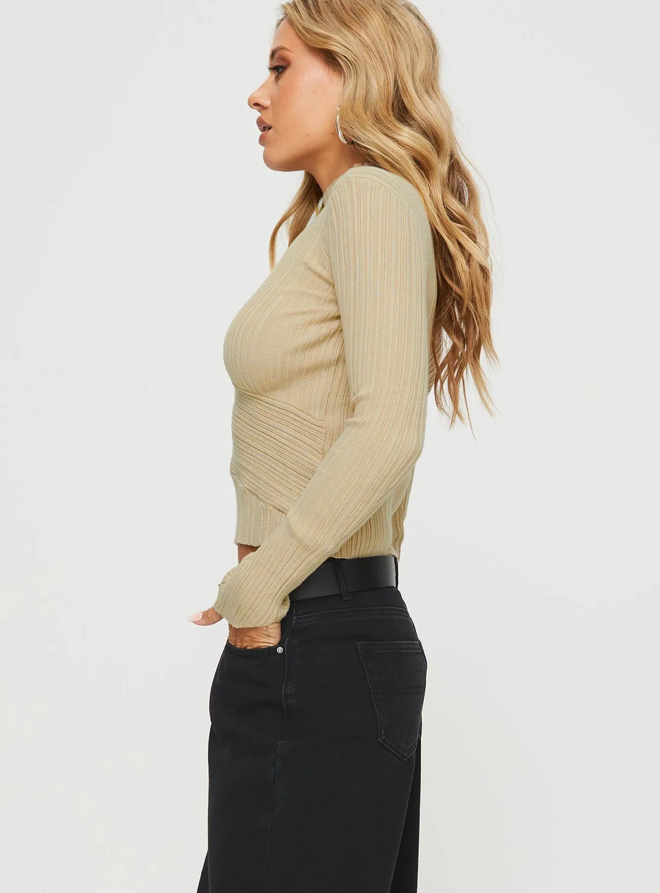 Lathan Long Sleeve Rib Top Beige sold by Princess Polly product image thumbnail 3