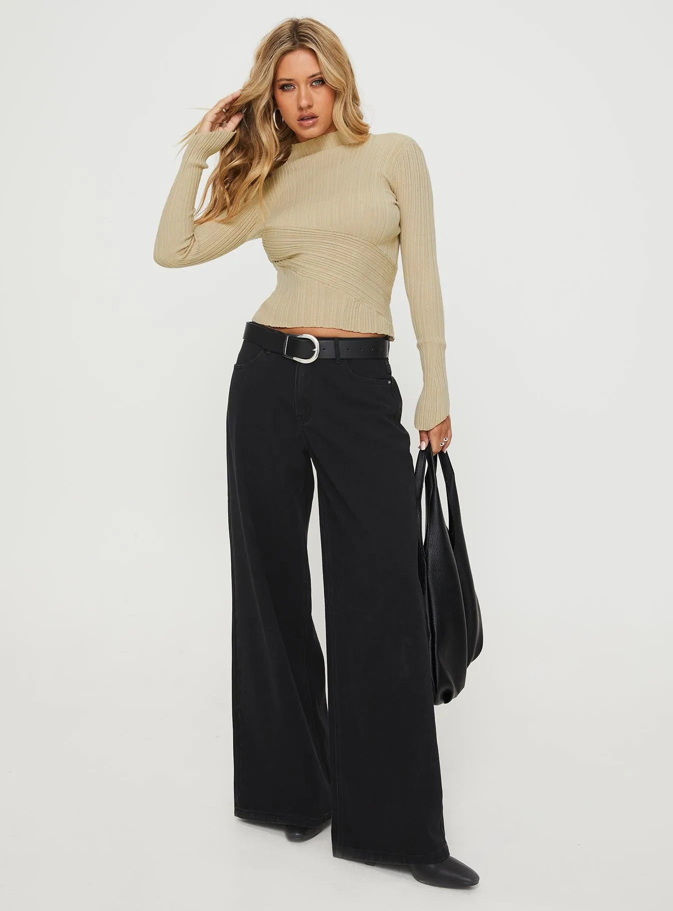 Lathan Long Sleeve Rib Top Beige sold by Princess Polly product image thumbnail 2