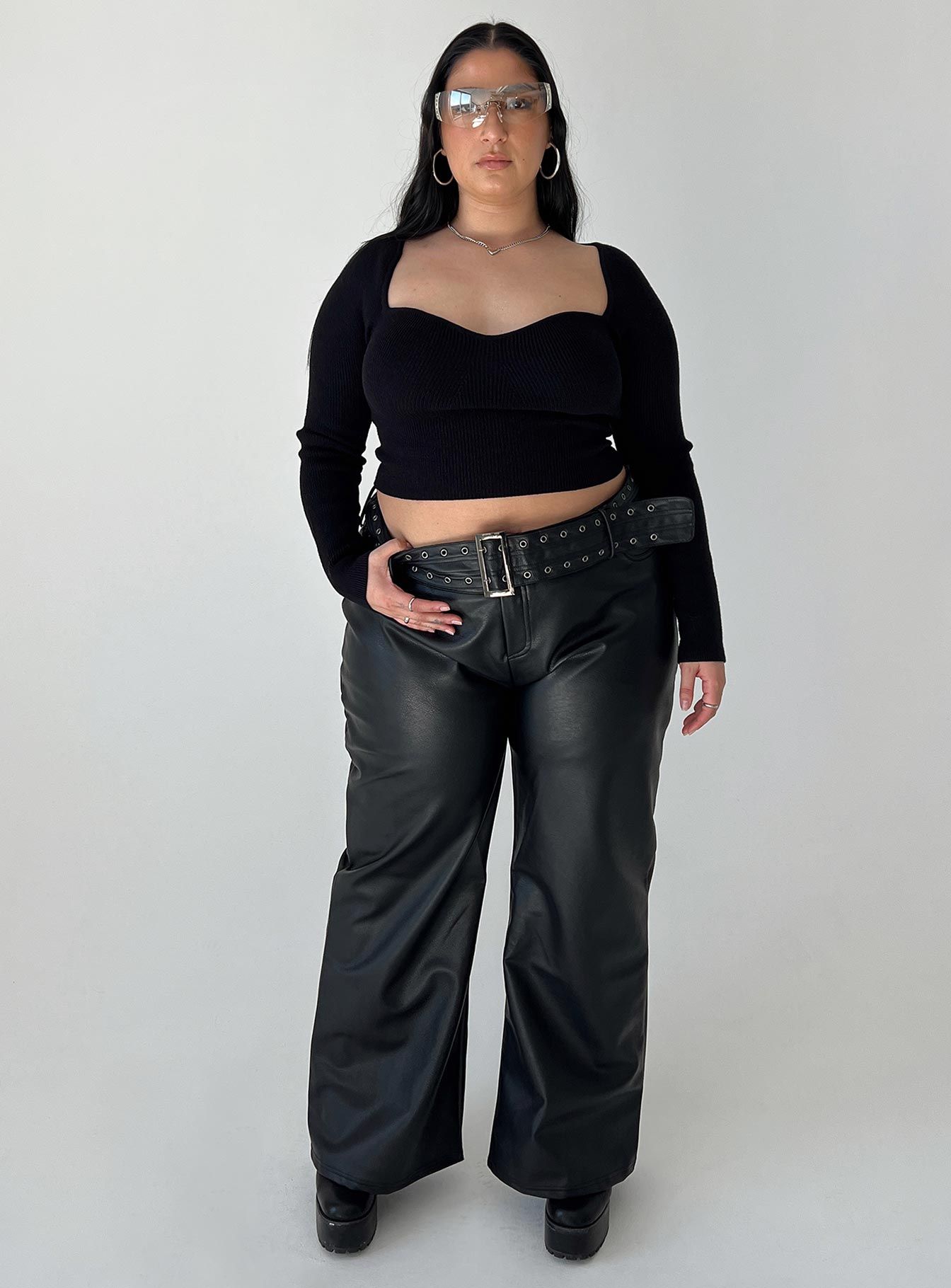Torridon Eyelet Belt Faux Leather Pants Black Curve sold by Princess Polly product image thumbnail 3