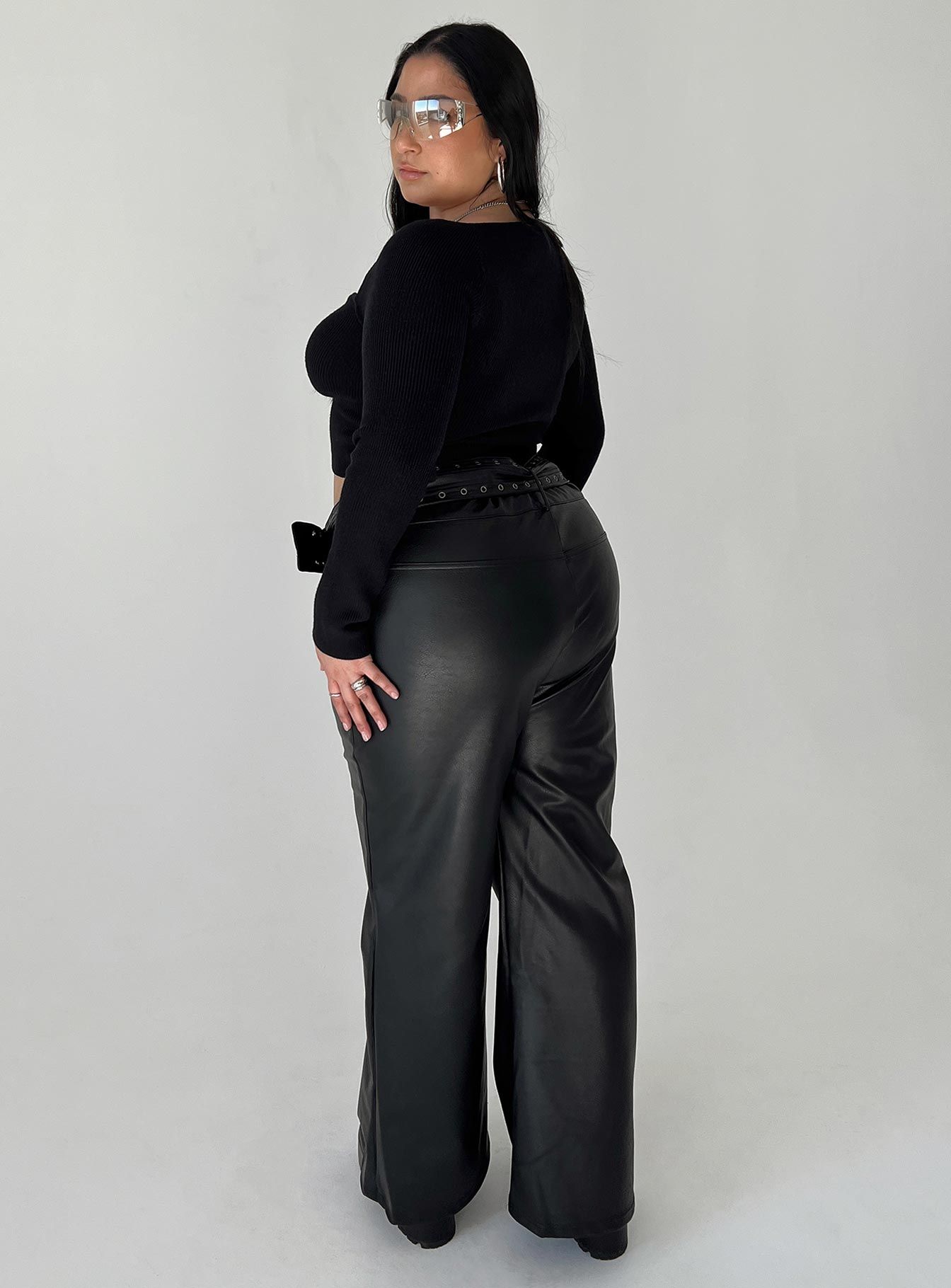 Torridon Eyelet Belt Faux Leather Pants Black Curve sold by Princess Polly product image thumbnail 5