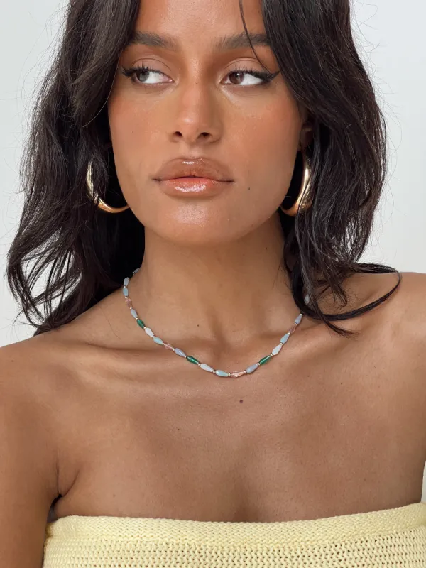 Nadia Beaded Necklace Blue Multi sold by Princess Polly