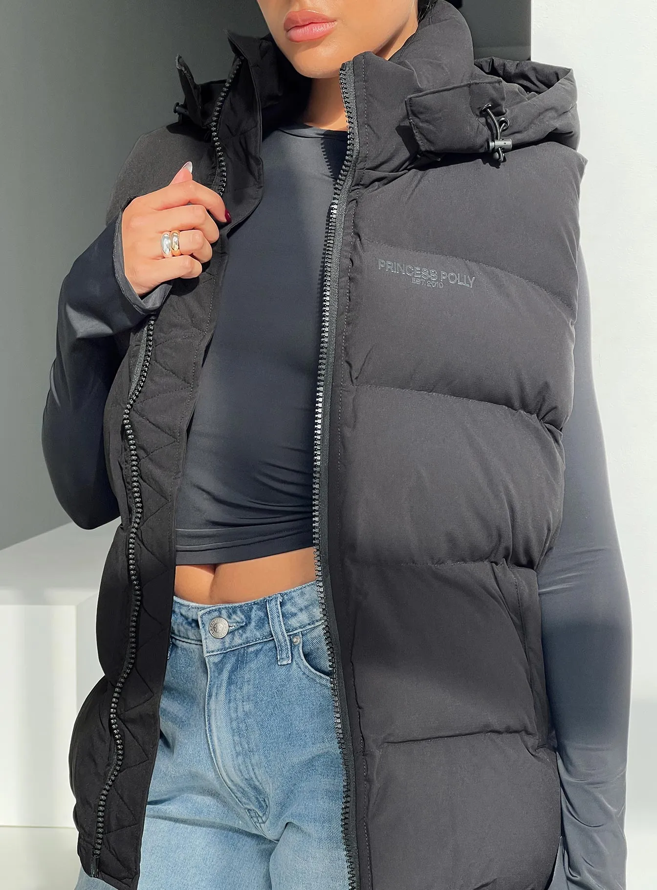 Dream Puff Technical Puffer Vest Black sold by Princess Polly