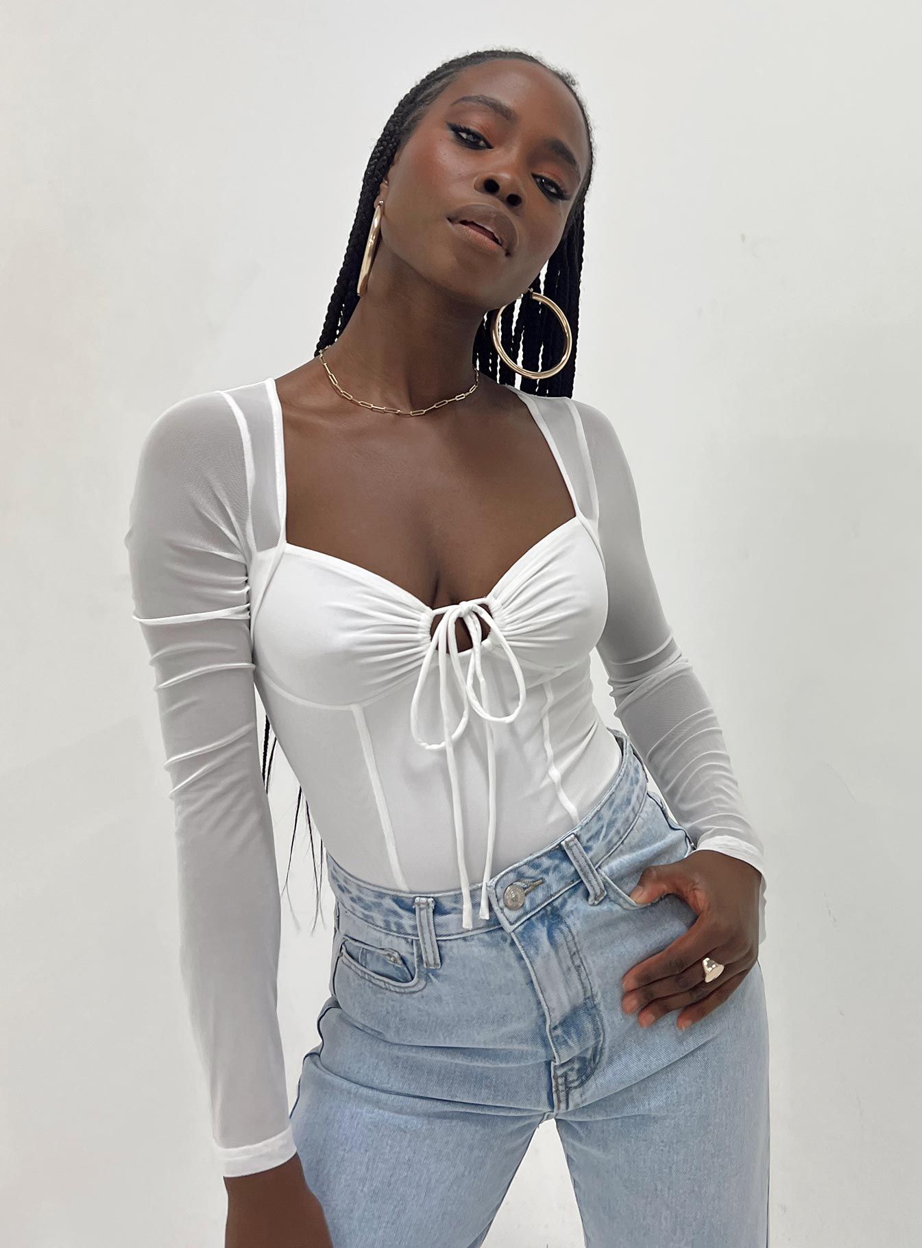 Jacob Long Sleeve Bodysuit White sold by Princess Polly