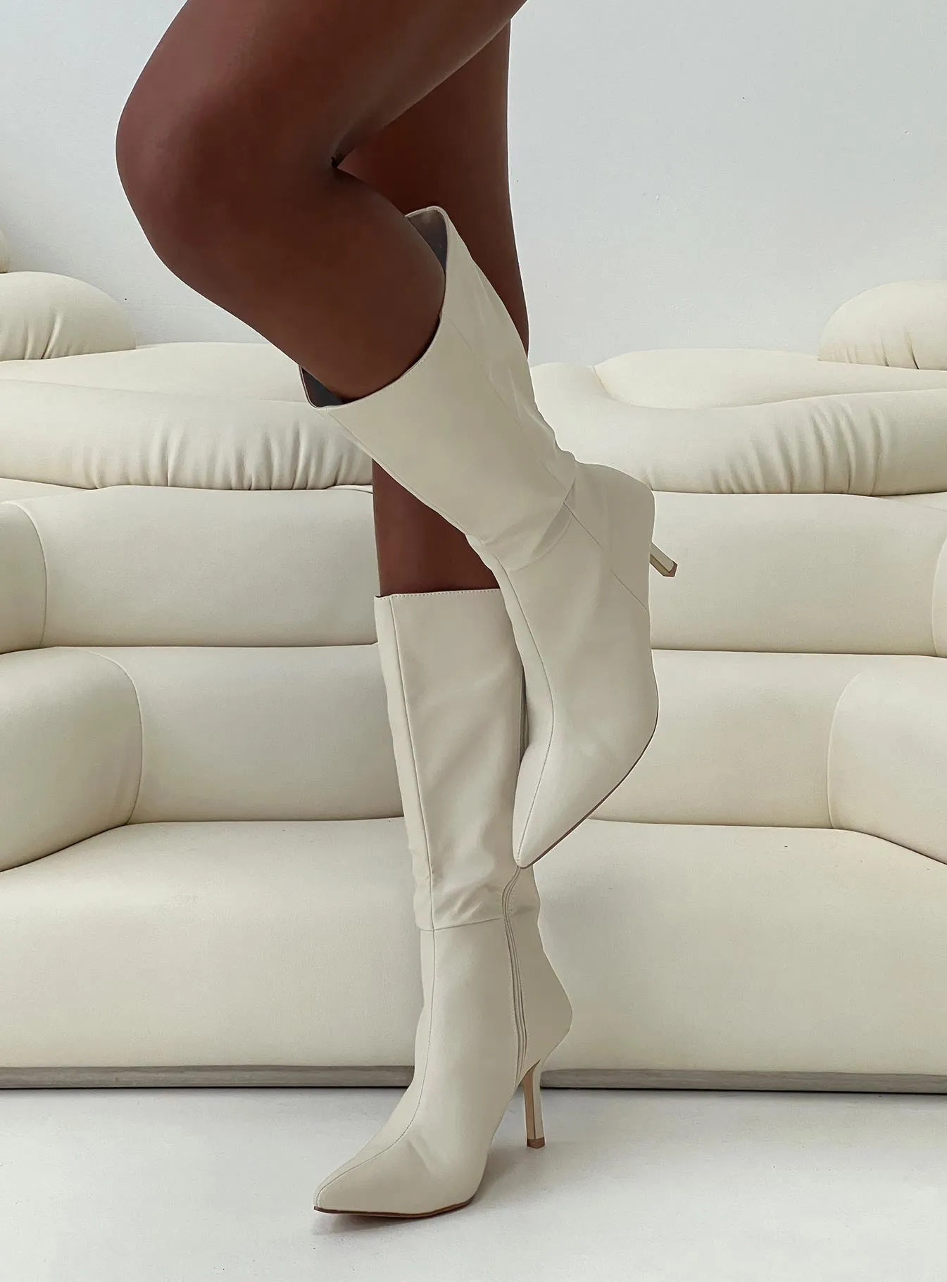 Elodiee Knee High Boots Cream sold by Princess Polly