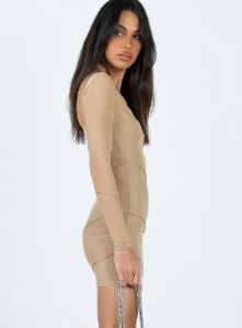 Navaline Mini Dress Beige sold by Princess Polly