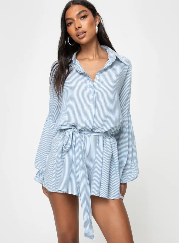 Megz Long Sleeve Romper Blue sold by Princess Polly