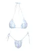 Jenner Tie Side Ruched Bikini Bottom Blue / White Swirl sold by Princess Polly