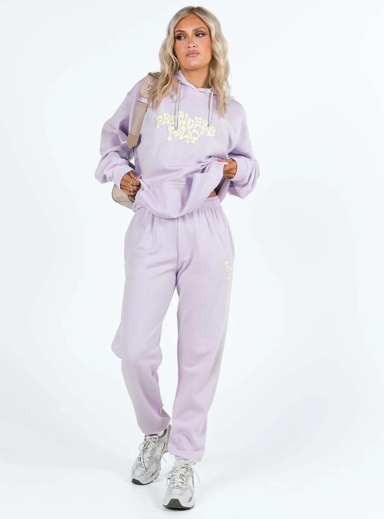 Princess Polly Track Pants Squiggle Text Dusty Mauve / Eggshell sold by Princess Polly product image thumbnail 3