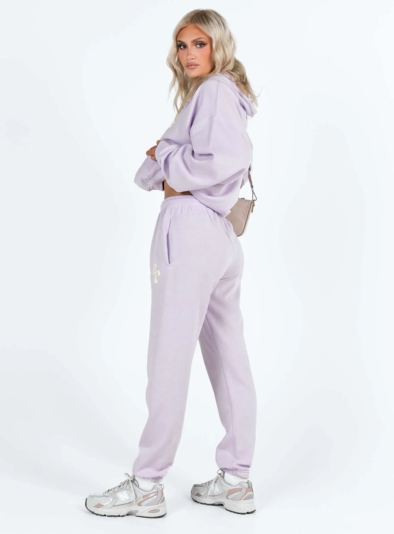 Princess Polly Track Pants Squiggle Text Dusty Mauve / Eggshell sold by Princess Polly product image thumbnail 4