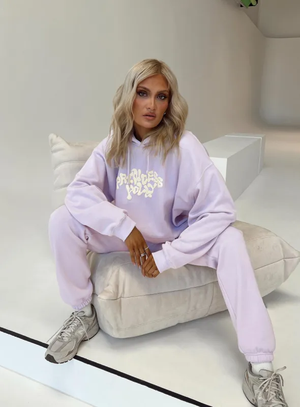 Princess Polly Track Pants Squiggle Text Dusty Mauve / Eggshell sold by Princess Polly